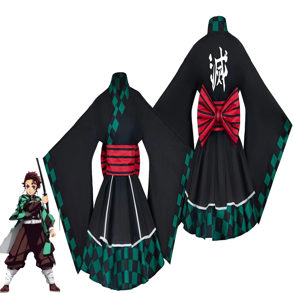 

Demon Slayer Kamado Tanjirou Cosplay Costume Lolita Dress Skirt Outfits Anime Girls Fantasia Halloween Party Disguise Suit