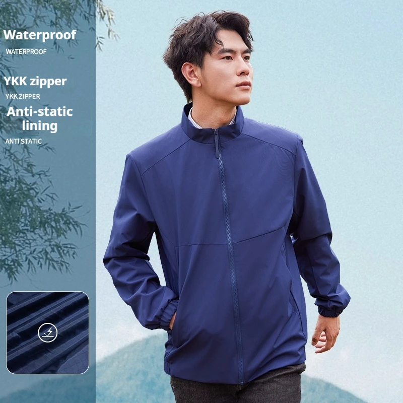 

New Business Jacket Waterproof Windproof Single Layer Stand Collar Outdoor Travel Camping Hiking Mountaineering Coat