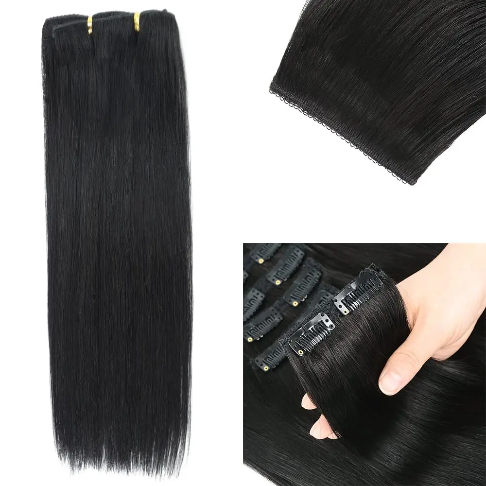 Extensiones de cabello con Clip, cabello humano Remy, Clip recto brasileño en Color negro Natural, cabello Ins para mujeres, hick, suave y sedoso