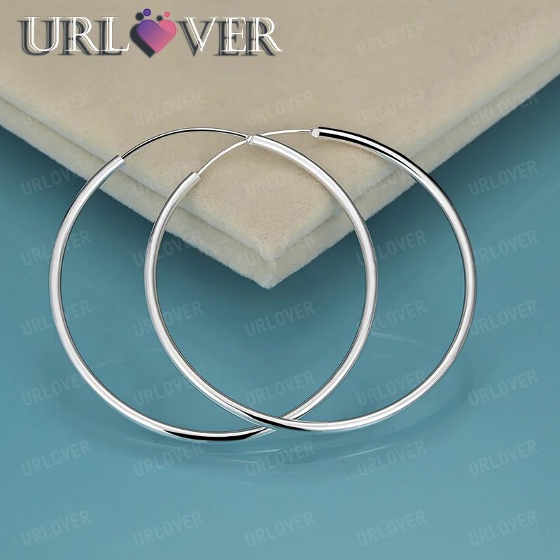 

New Style Jewelry 50mm 925 Sterling Silver Smooth Rotundity Hoop Earrings For Women Engagement Wedding Party Gift Accessories