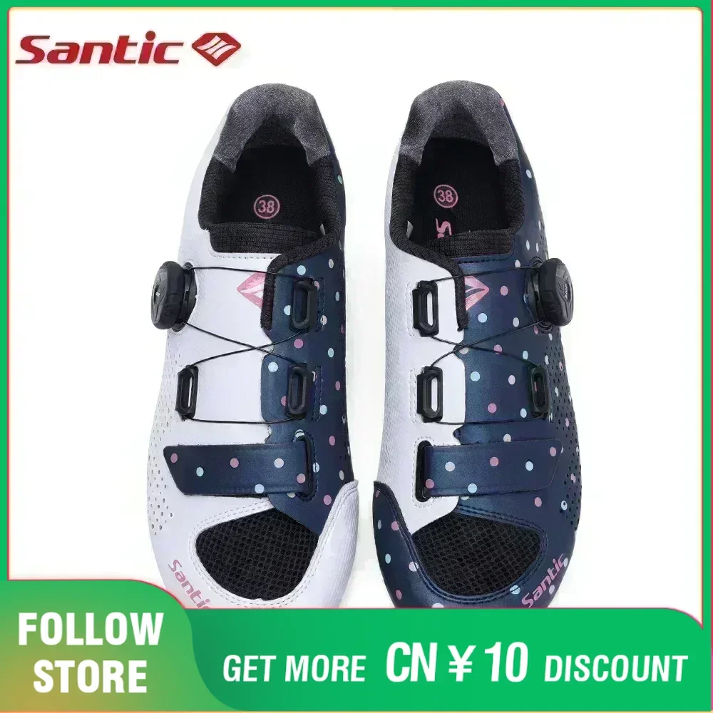 Santic Women\'s Non-locking Cycling Shoes Outdoor Road Riding Biking Sneakers Rubber Sole Adjustable Auto-Lock Lace Bicycle Shoes