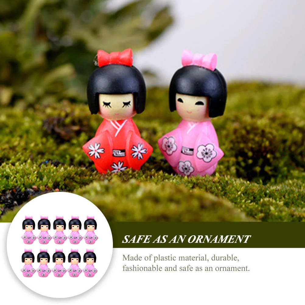 10 Pcs Little Girl in Kimono Miniature Tabletop Japanese Dolls Figure House Decor Fairy Home Decoration