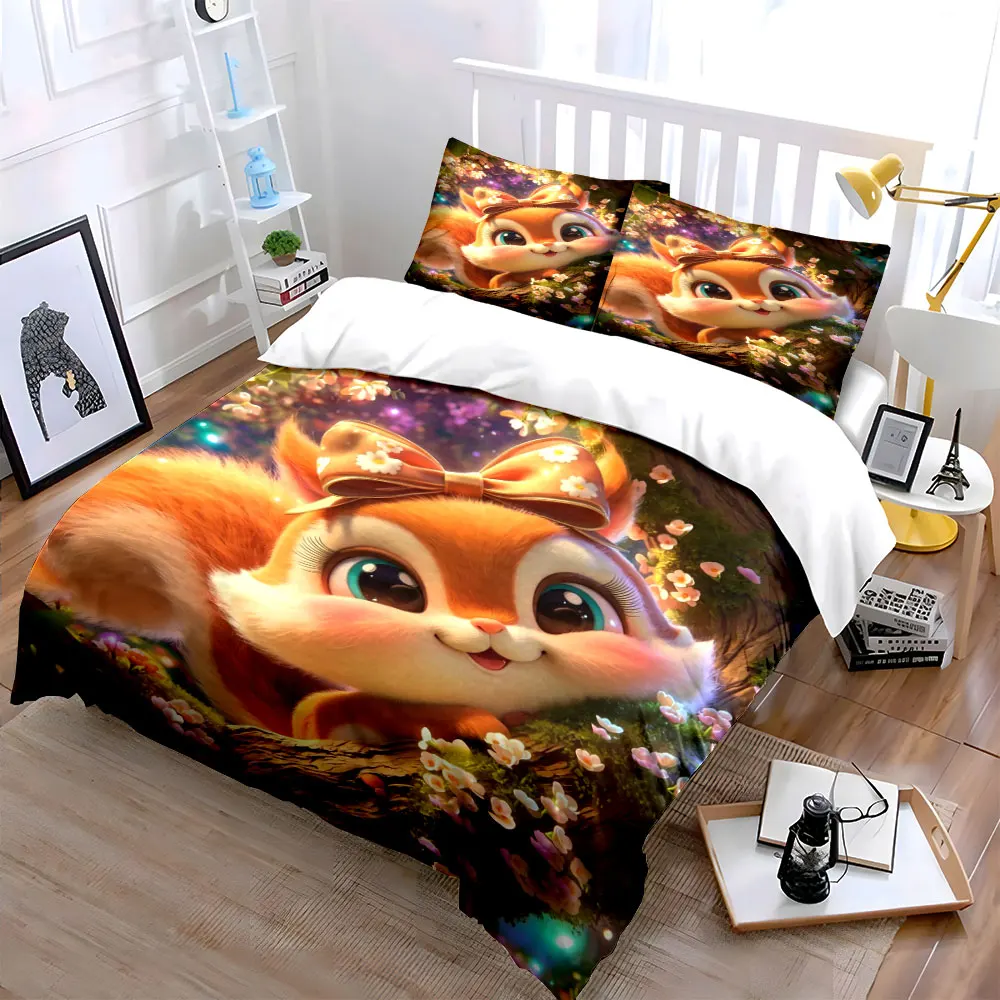 Adorable animal amid spring blossoms Print Bedding Set 1 Duvet Cover 2 Pillowcases for Adult and Children Luxury Gift Full Size
