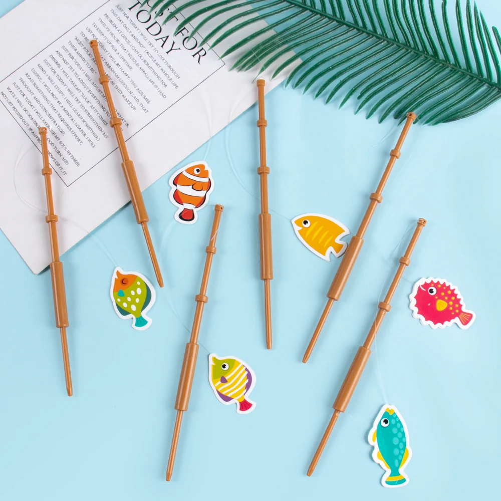 NEW 6pcs Mini Fishing Pole Cupcake Topper Kids Party Cocktail Cake Decoration Little Fisherman Themed beach Birthday Party Decor