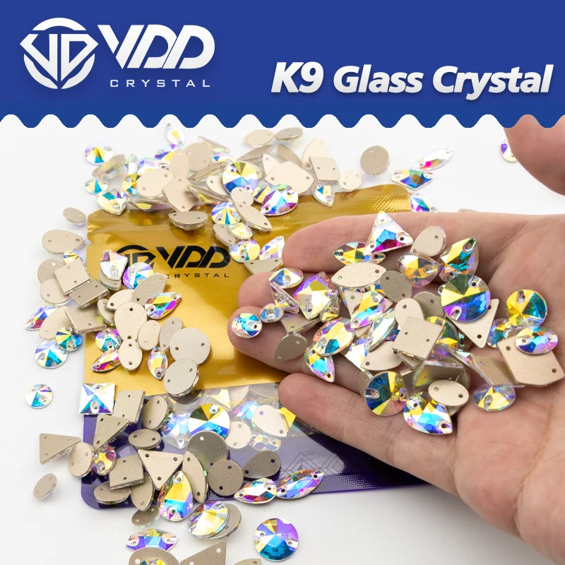 VDD 20/50Pcs Mix Size AAAAA K9 Glass Sew On Rhinestones Sewing Crystal AB Flat Back Stones For Clothes Accessories Wedding Dress