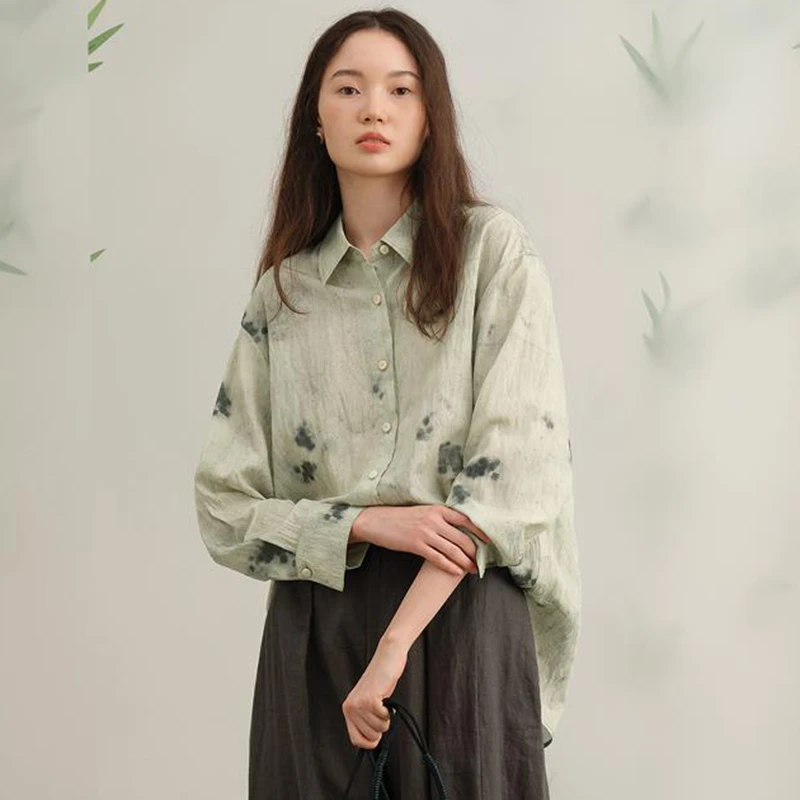 

Women Long Sleeve Casual Shirt New Arrival 2025 Autumn Simple Style Floral Print Loose Female Cotton Tops Shirts M1919