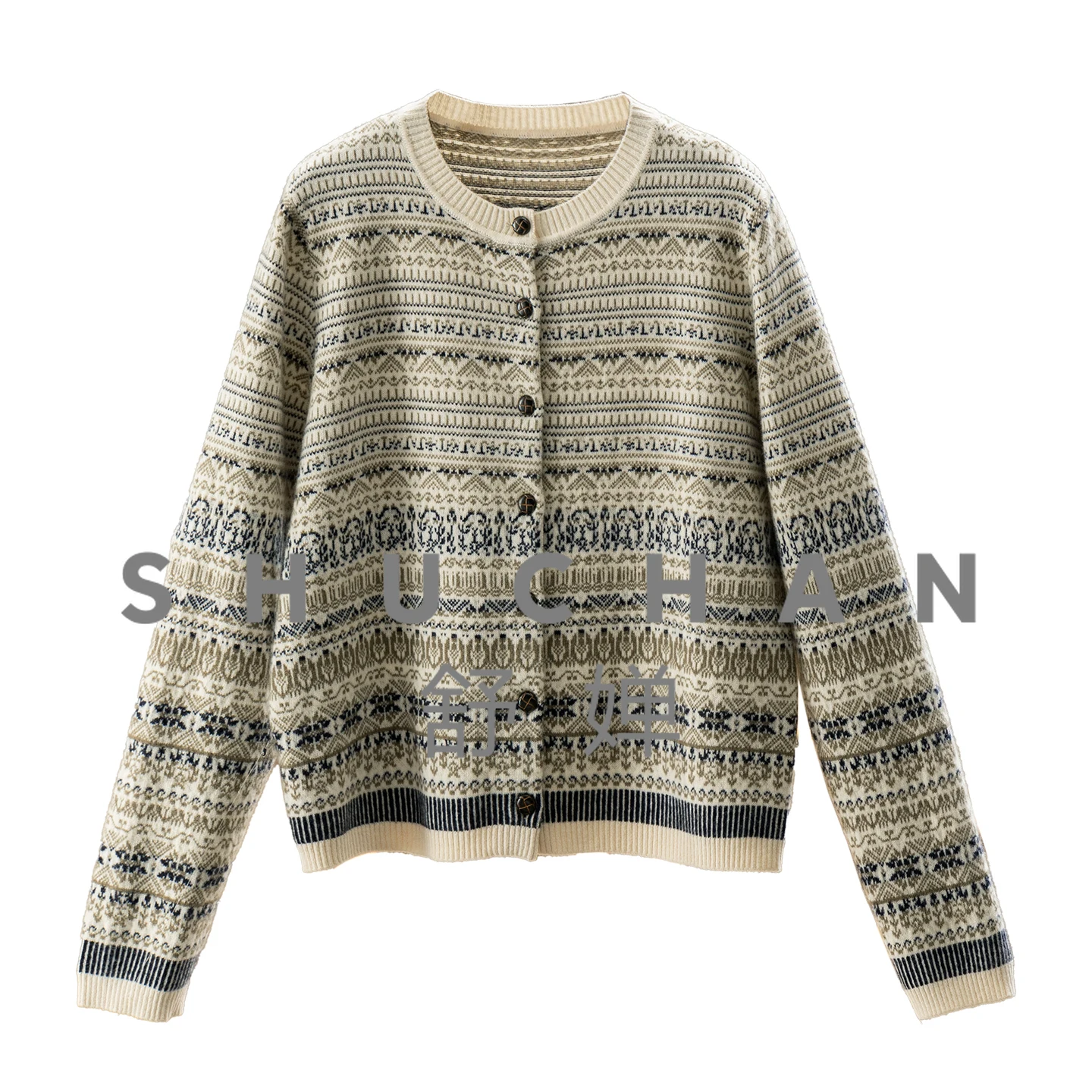 

Jacquard 100 Wool Crew Neck Long Sleeve Sweater Cardigan Jacket Women's 37F3 Winter Clothes Women Sweater Mujer