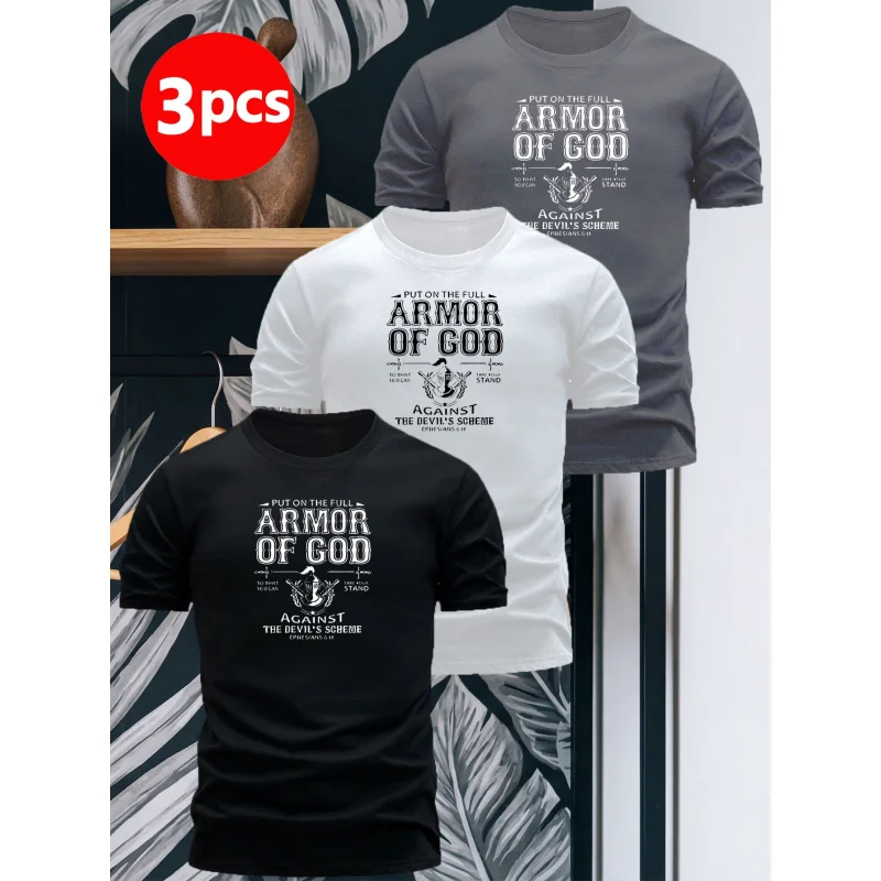 3er-Pack atmungsaktive, kurzärmelige, modische, personalisierte Sweatshirts mit Rundhalsausschnitt für Herren