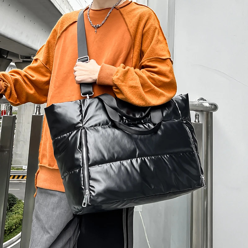 Übergroße lässige Reisetasche für Frauen wasserdichte Nylon gepolsterte Einkaufstasche geste ppte Baumwolle Raum Handtasche Messenger Mode Paar Tasche – Detail 21