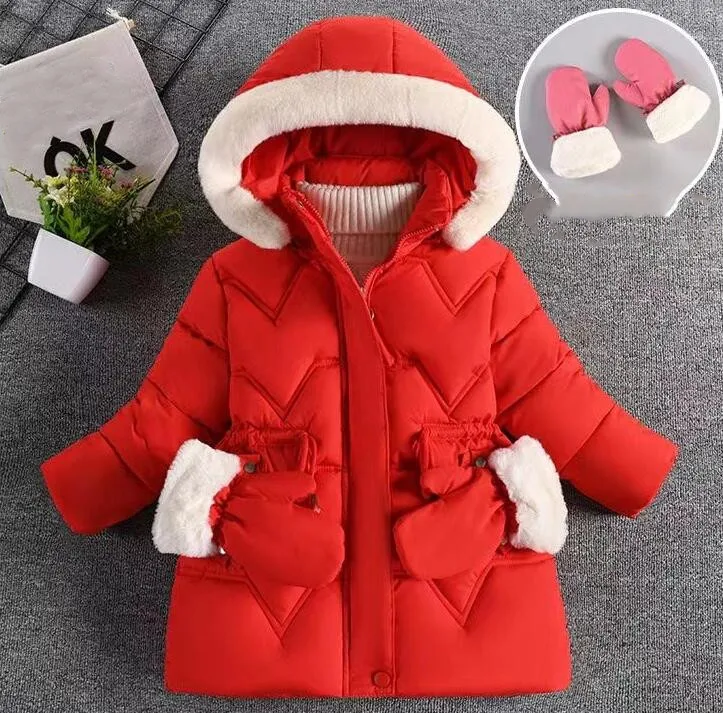 3-12Year Teenager Winter Keep Warm Girls Jacket Letter Long Style Hooded Windbreaker Coat For Kids Children Christmas Outerwear