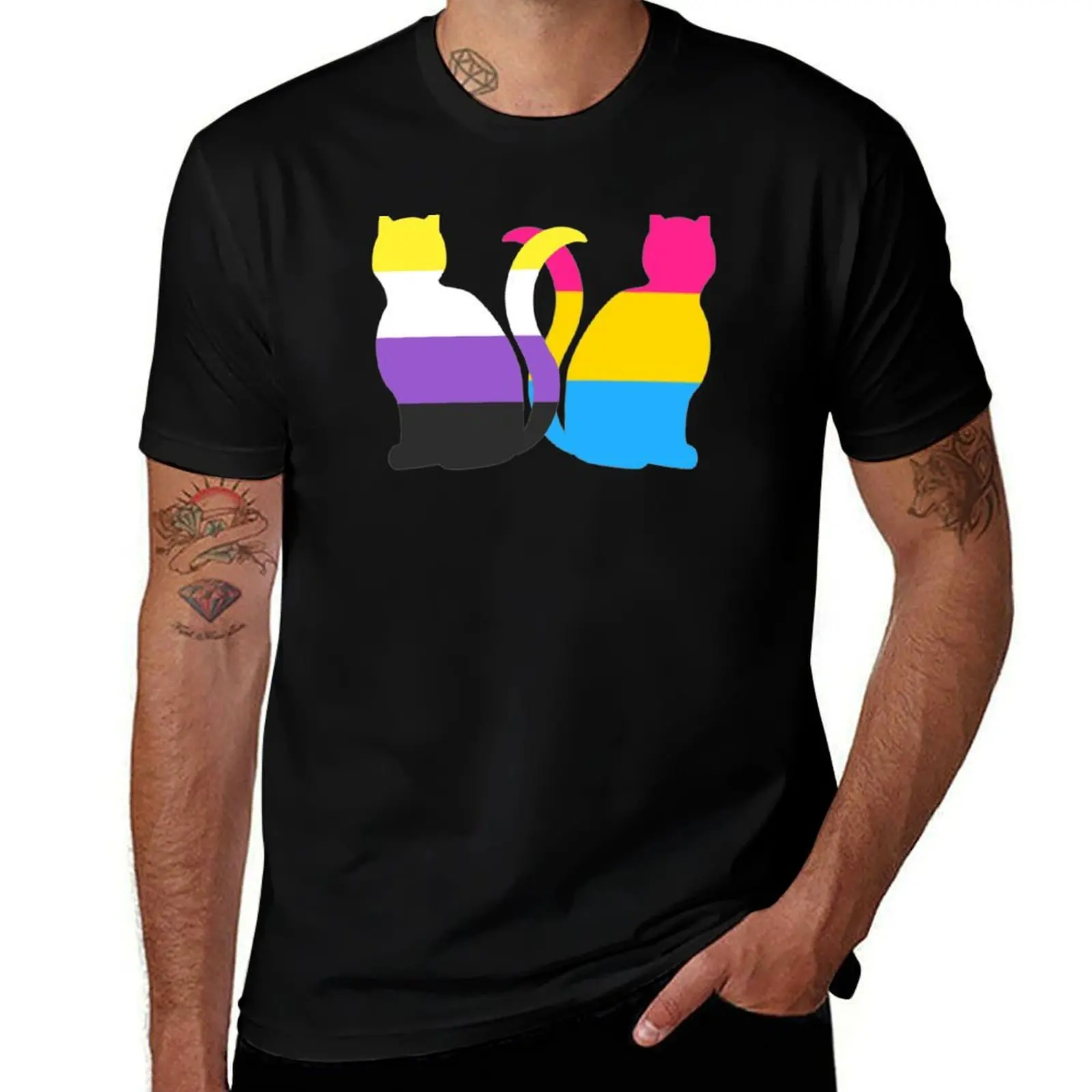 Nonbinary Pansexual Pride Cats T-Shirt Aesthetic clothing plus size tops summer top big and tall t shirts for men