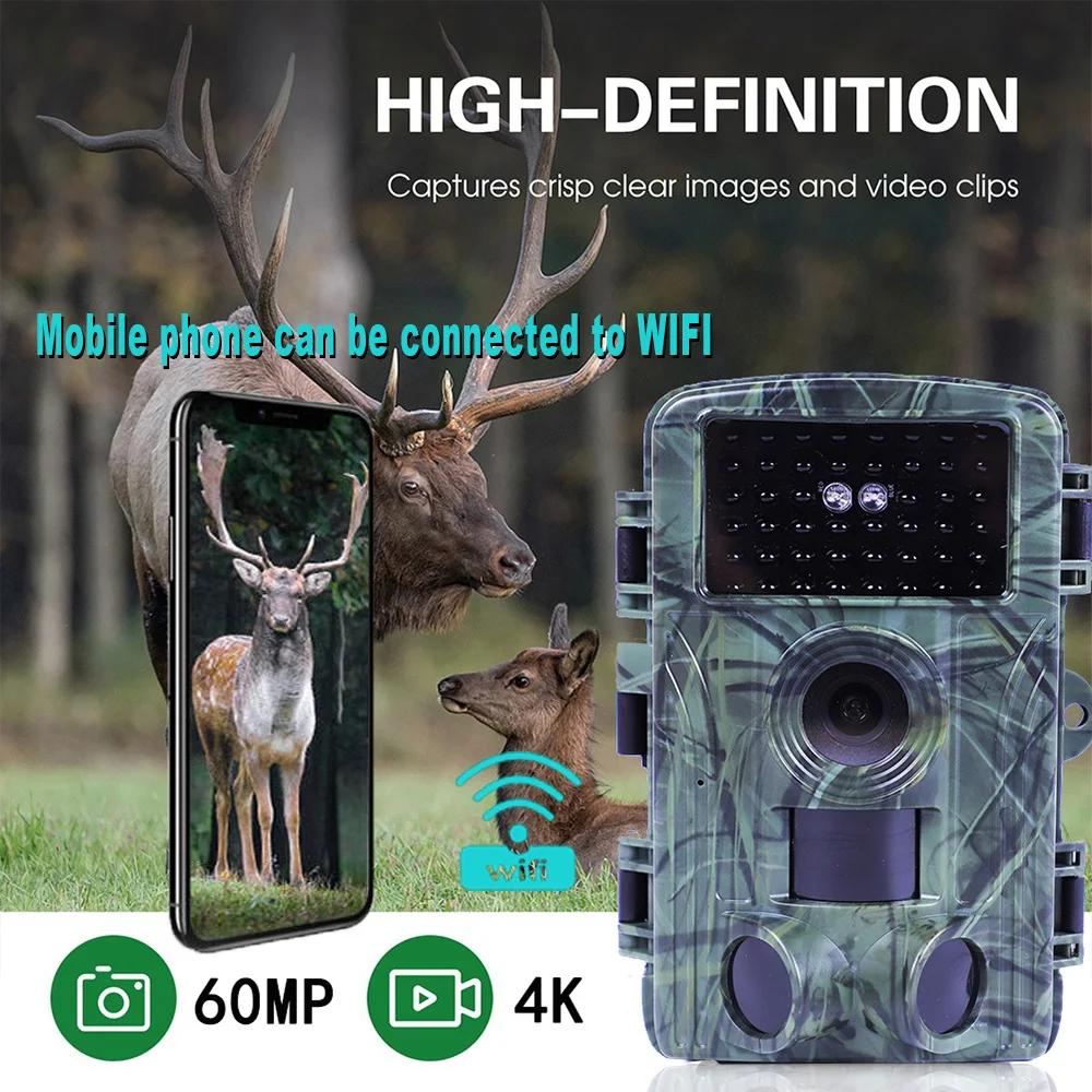 WIFI connection  4K Wildlife Camera Hunting Tracking Camera Night Vision with Motion Activation Tracking Camera Trigger Scouting