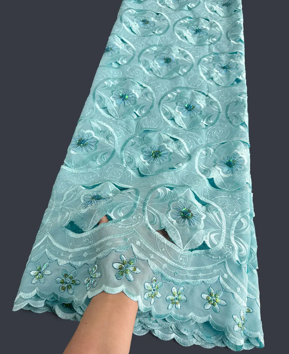 Soft Handmade Voile Lace with Sequins Small Crystal Beads African Handcut Lace Fabric Switzerland For Wedding Celebrants