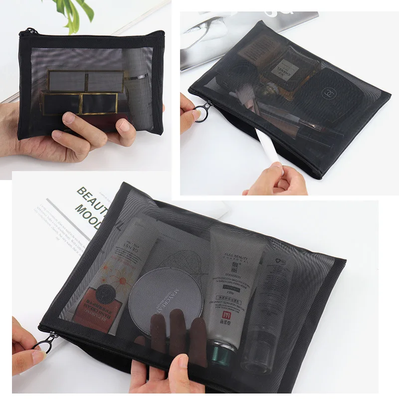 Black Mesh Travel Makeup Bag 1