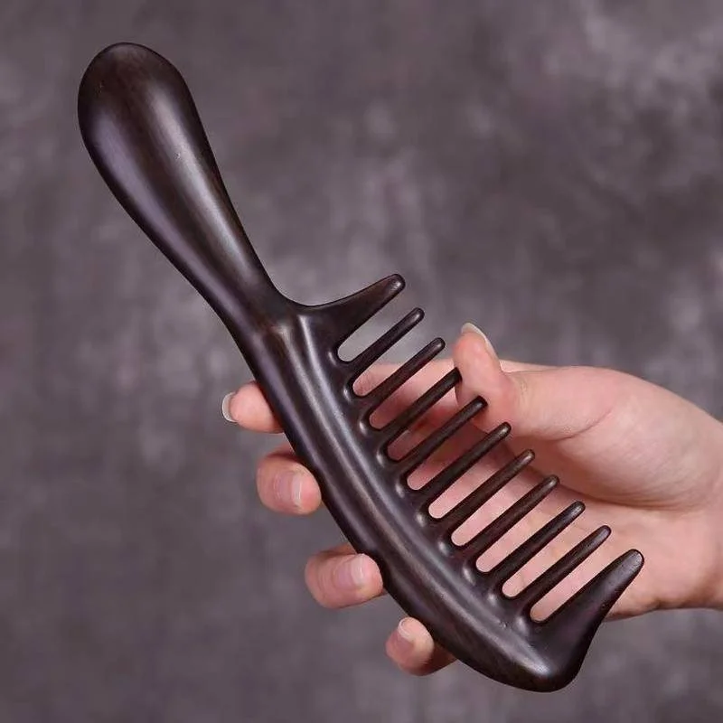 

Wooden Hair Comb for Straight Curly Thick Hair Anti-Static Black Sandalwood Detangler Wide Fine Tooth Combs for Women Men