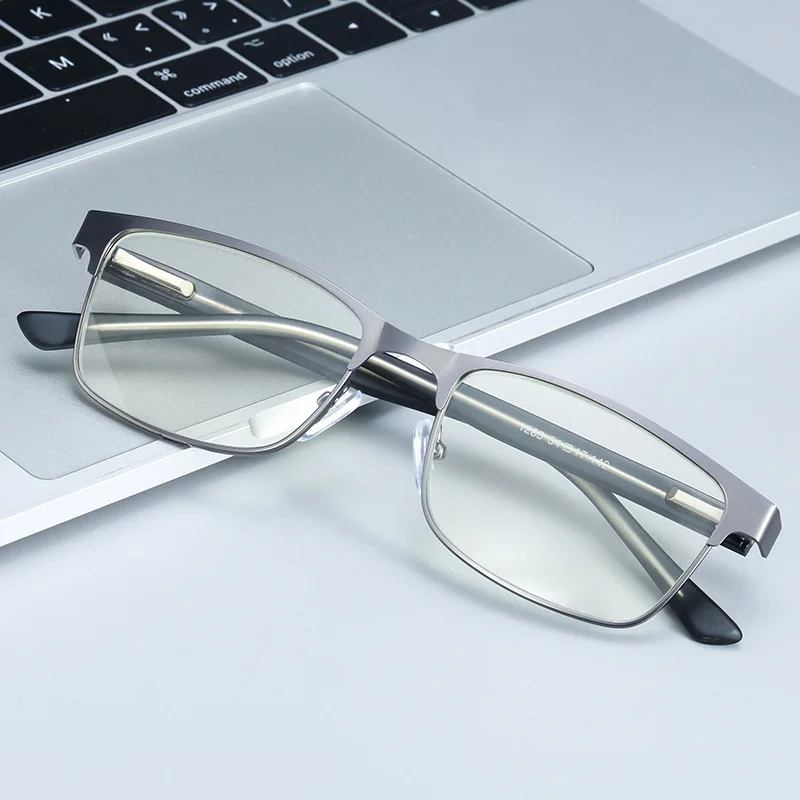 Men's Square Alloy Anti blue Light Reading Spring Hinge Glasses ,Metal Male Blue Ray Blocking Hyperopia Eyeglasses R1285