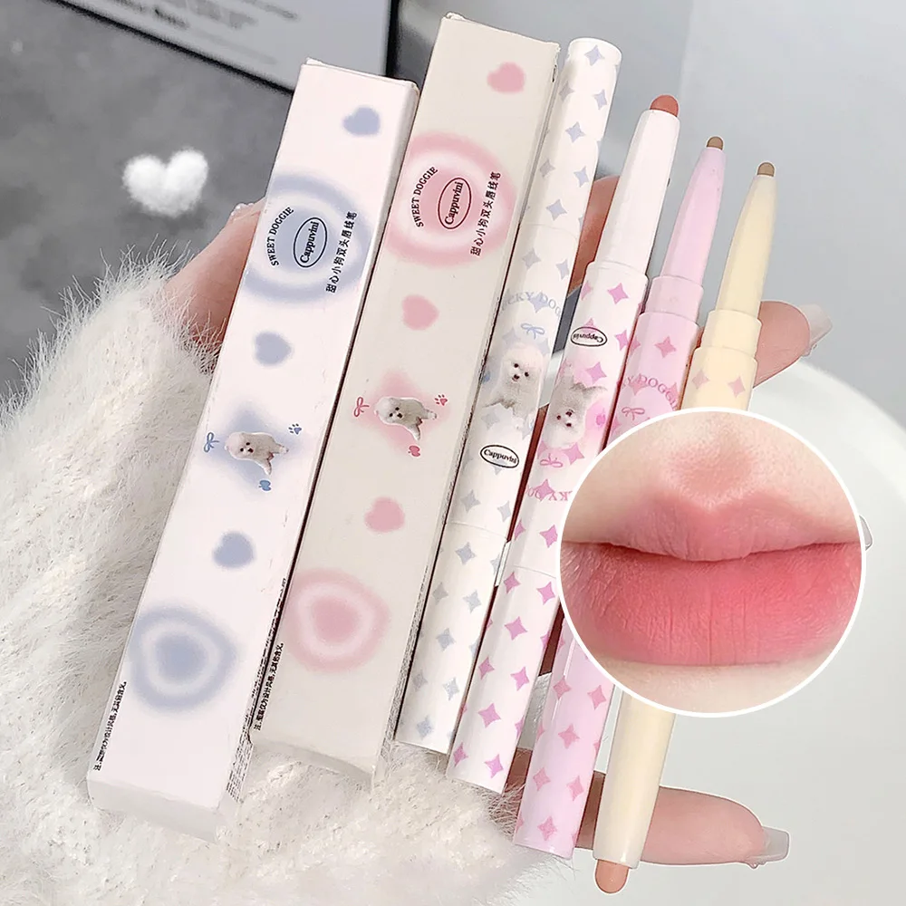 Lovely Sweet Doggie Double-ended Lip Liner Velvet Matte Pearlescent Lipstick For Outline Full Lips Cappuvini Nude Lip Pencil