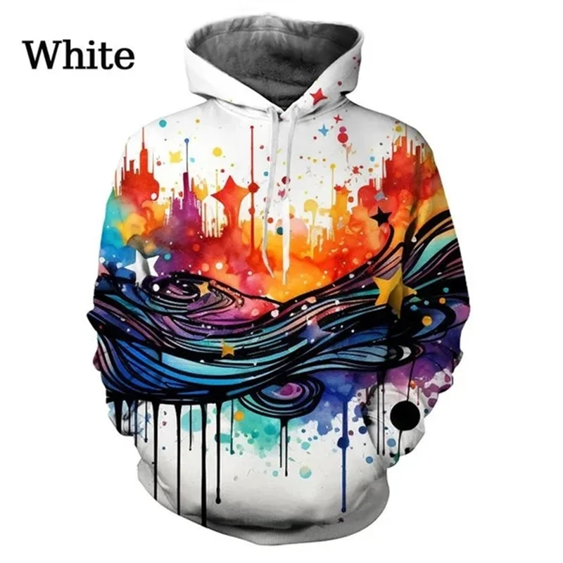 Colorful Fashion Splash Ink Drop Color 3D Printing Hoodies Trendy Starry Sky Harajuku Style Couple Pullover Top Graphic Hoodies