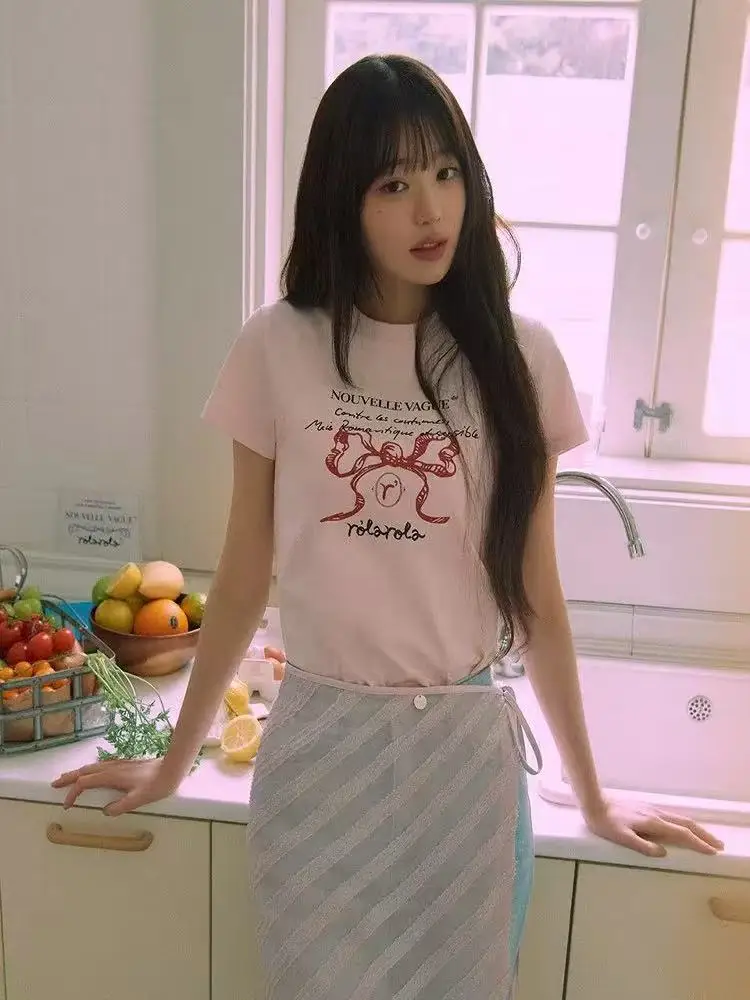 الكورية نيك نيكول قصيرة الأكمام تي شيرت كامل من ون جيايينغ نفس النمط الكتف سليم صالح جولة الرقبة فضفاضة نفس الجنس تصميم القمم