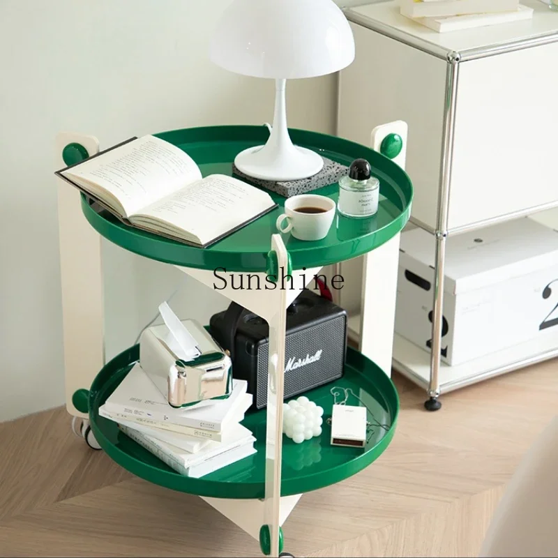 Movable cart rack household small round table transparent storage edge