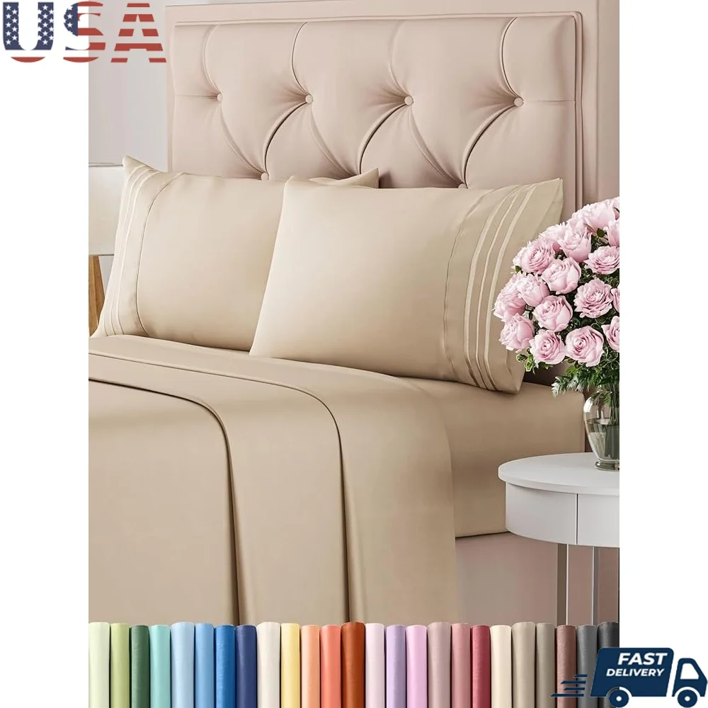 

Комплект простыней King Size из 4 предметов, охлаждающие дышащие мягкие простыни из микрофибры с глубокими карманами, роскошное постельное белье, удобное для всех возрастов