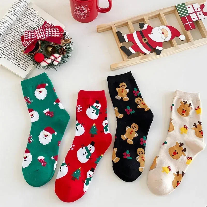 Autumn and Winter Trendy Christmas Stockings Santa Claus Elk Snowman Gingerbread Man Cartoon Tube Socks