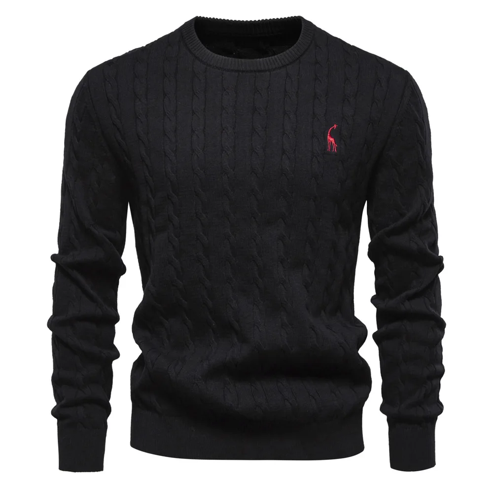 10 Colors Autumn Winter Mens Sweater High Quality Round Neck Solid Color Embroidery Thicken Warm Knit Pullovers Men Clothing