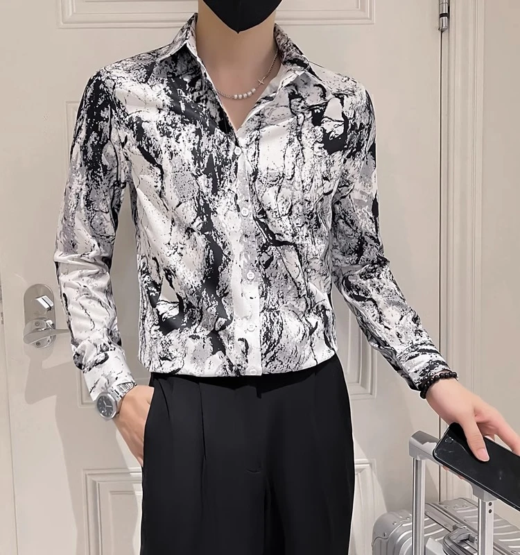 

Мужская повседневная длинная рубашка с цветочным принтом, свободного кроя, для молодежи, весна-осень, новинка, модная