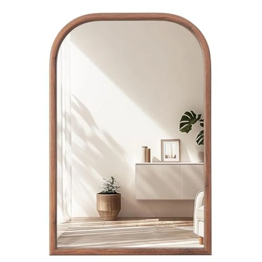 

20"x30" Arch Wall Mirror Bathroom Mirror for Wall Mounted Tempered Glass Wood Grain Finish Frame Wall Mirror Decorative for Liv