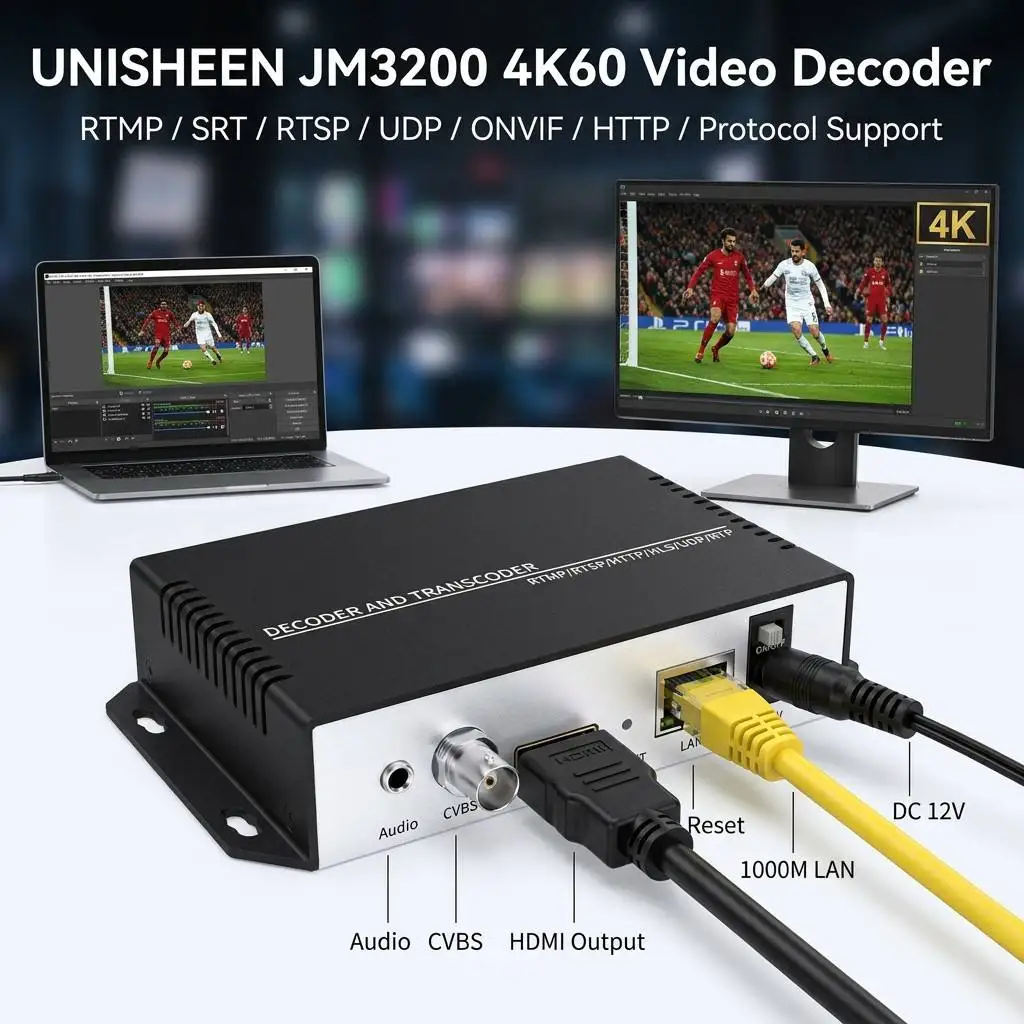 Transcodificador UNISHEEN 4K60 Interlance Stream H.265 H.264 SRT RTSP RTMP UDP a HDMI, Decodificador de Video