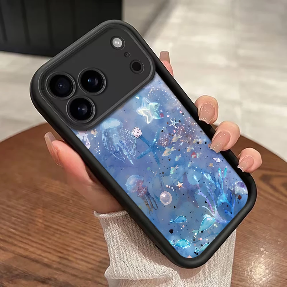 Blau-Lila Quallen-Handyhülle mit Trageschlaufe für iPhone 12 13 14 15 16 17 Pro Max 15 14 Plus 17 E Stoßfeste Matte Silikonhülle – Detail 6