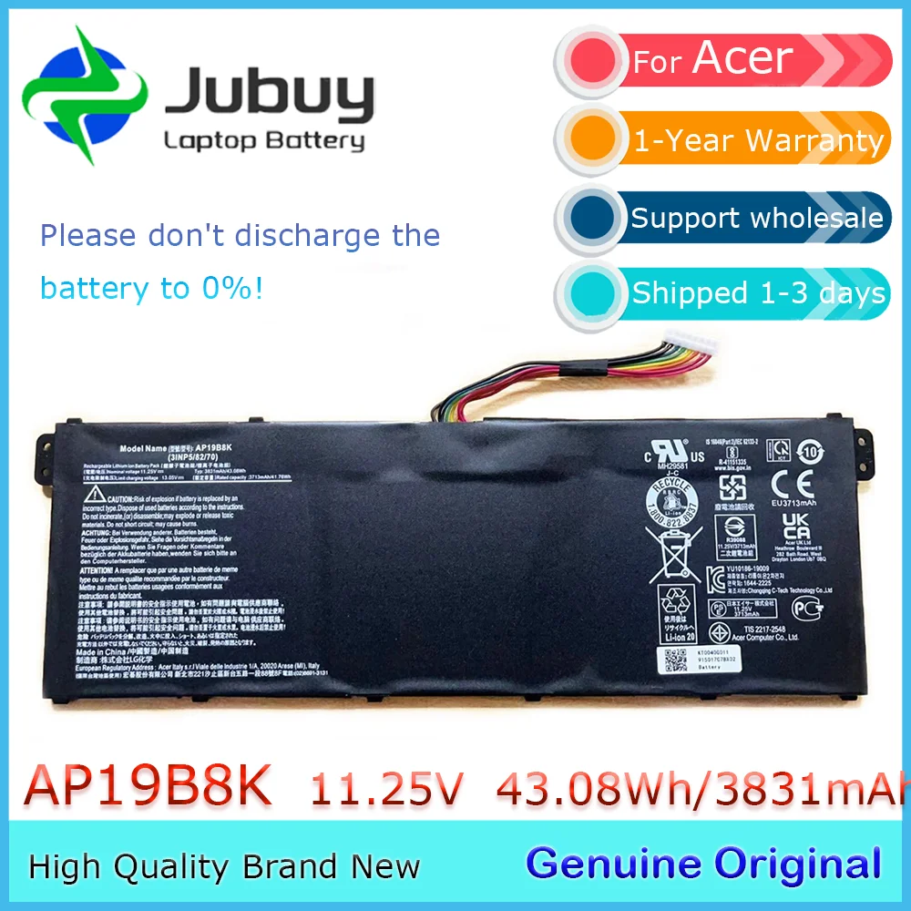 AP19B8K 11.25V 43.08Wh Original Laptop Battery for Acer Aspire 3 A314 A315 A317 Chromebook CB315-3H 3INP5/82/70