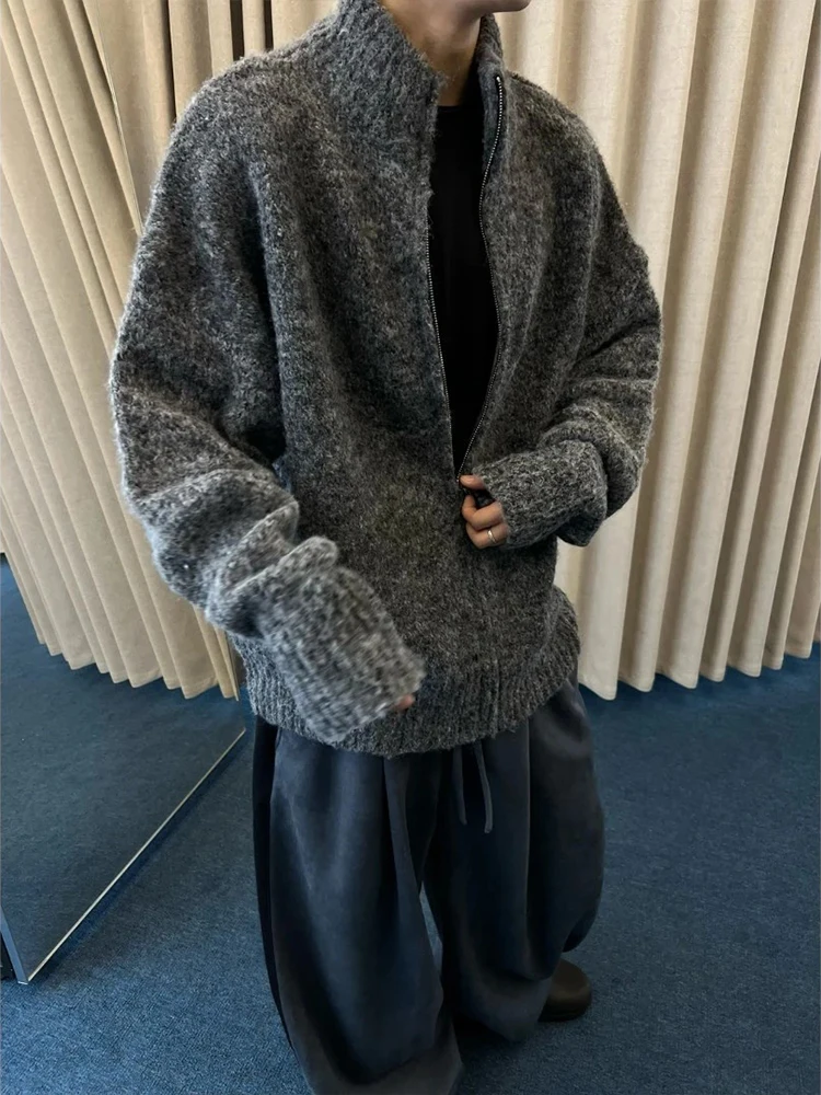 

Трикотаж на молнии с глубокими глазами, осенний высококачественный вязаный свитер с воротником-стойкой, американский тяжелый вязаный свитер...