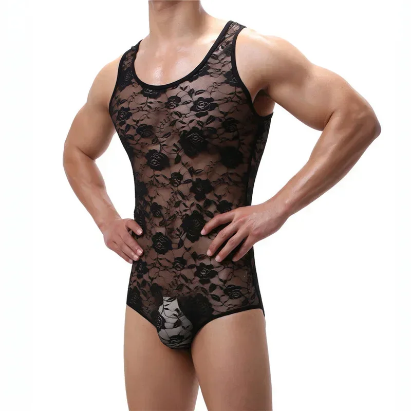 

Мужской сексуальный кружевной комбинезон с цветочным принтом, ночная рубашка, майка, колготки, нижнее белье, эротическое прозрачное кружевное боди с цветочным принтом, прозрачное нижнее белье