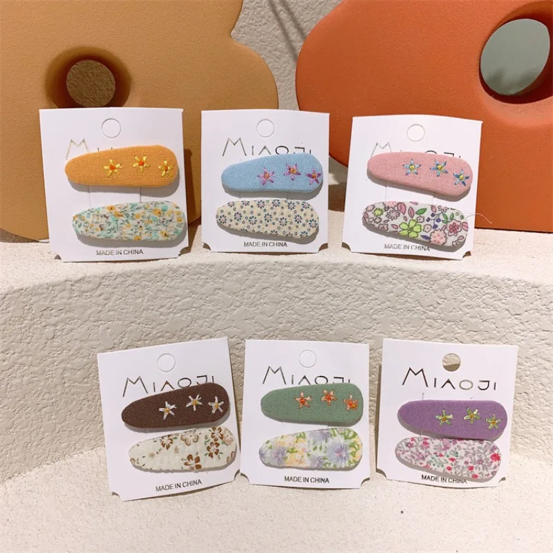 

Fashion Floral Hair Pins for Toddler Girls Embroidered Fabric Clips Baby Side Bangs Holders Non Crease Sweet Daily Use Barrettes