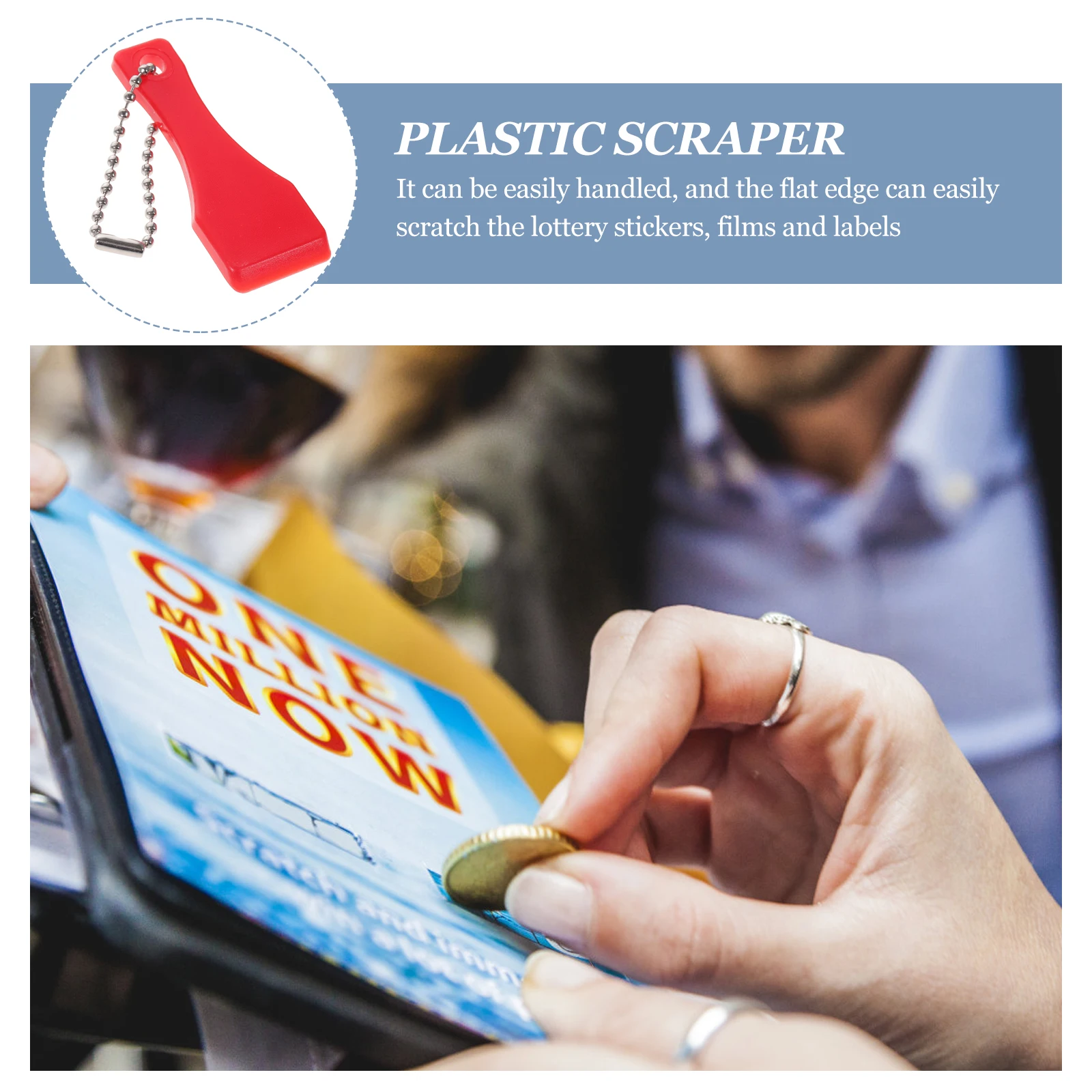 Tiragraffi per biglietti della lotteria, 10 pezzi, compatto, leggero, in plastica, durevole, multiuso, portachiavi, colore rosso, forniture artigianali