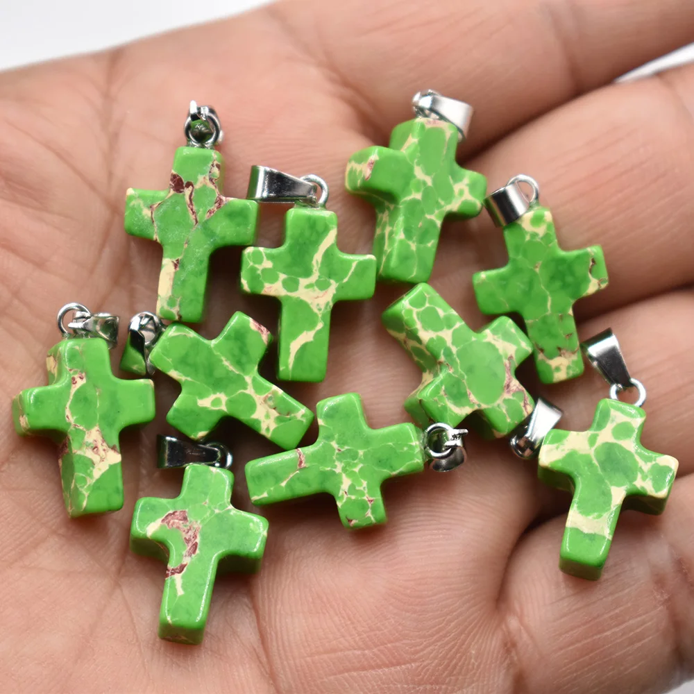 Großhandel 50 Stück/Lot Mode 12x16mm Natürlicher Tigerauge-Stein Rosenquarz Kreuzanhänger Charms Ohrringe Halsketten Schmuckherstellung – Detail 17