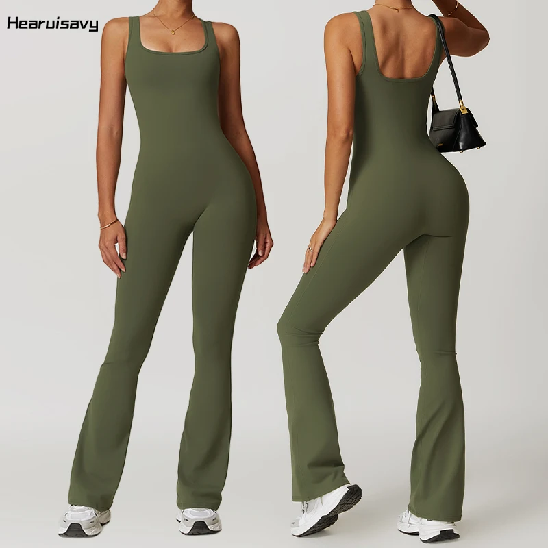 Hearuisavy Sexy Backless Bodysuits Female Soft Flared Pants Quick-Dry Yoga Clothes One-piece Suit Women Workout Jumpsuit Women