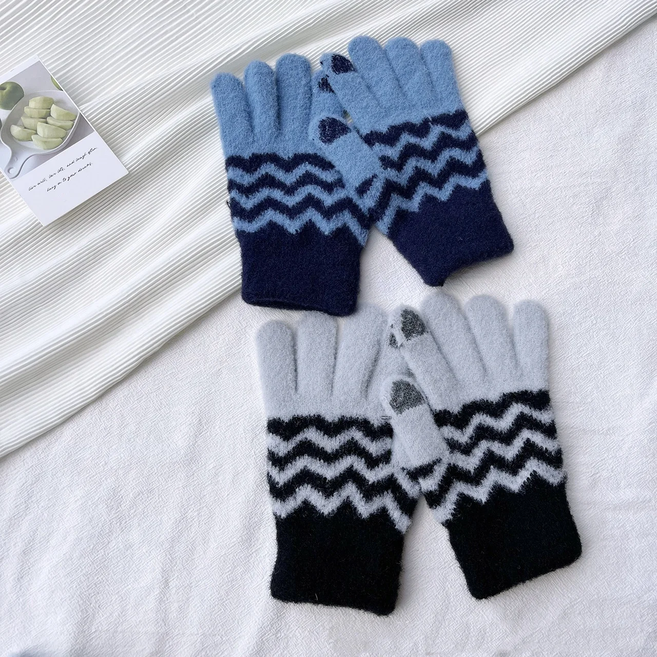 Touchscreen Handschoenen Dames Verdikt Gebreid Warm Mode Golvend Patroon Vijf vingers Imitatie Nertsen Lange vinger Handschoenen Groothandel