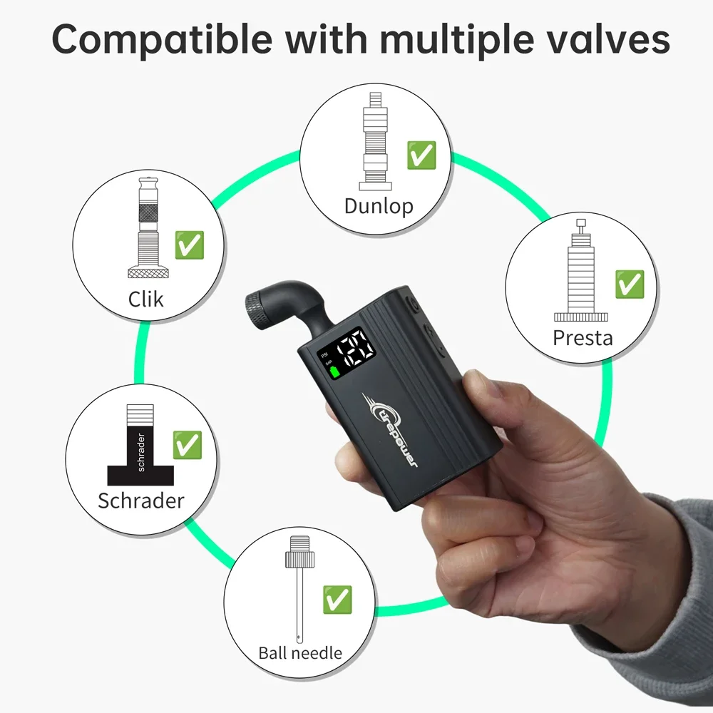 

120 PSl Electric Air Pump Tire Pressure Display Portable Ctrepower E3-TEAM-VC Auto Tire Inflator with Presta Schrader Clik Valve