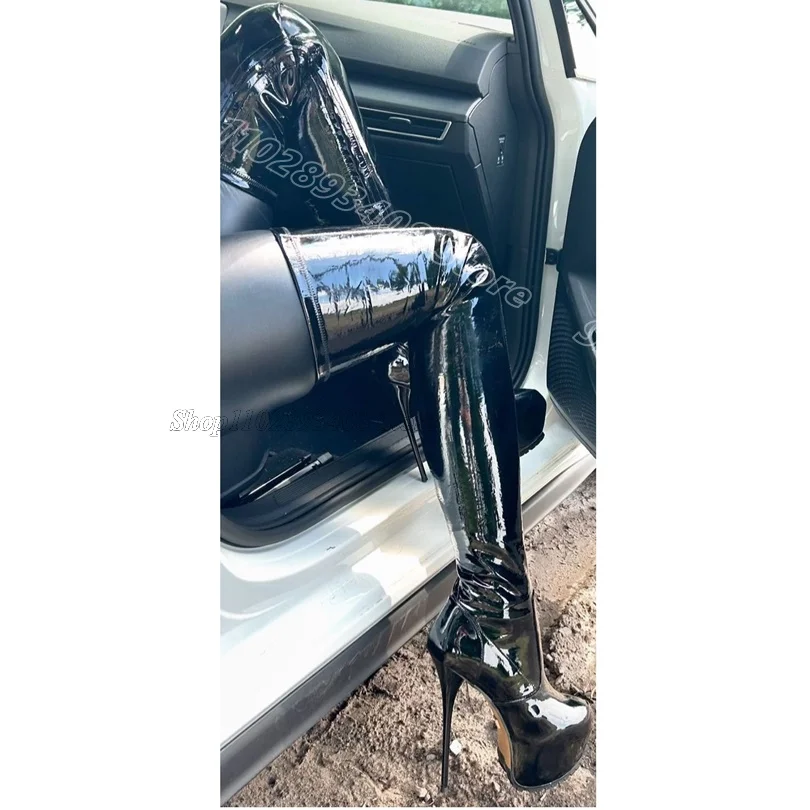 

Black Platform Over Knee Boots Pointed Toe Side Zipper British Style Design for Women Party Dress Boots 2025 Zapatos Para Mujere