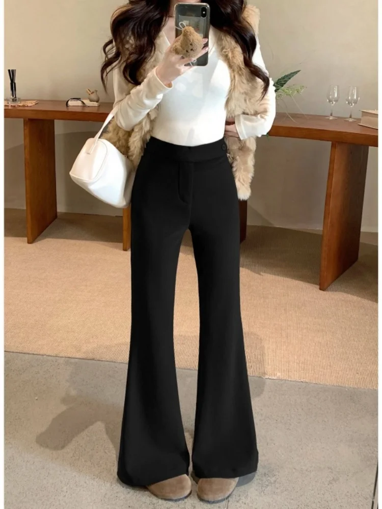 Korean Sle High Waist Fce Lined Casual Pants Women's Loose Fit Slimming Long Trousers Micro Flared Comfortable Casual Pants