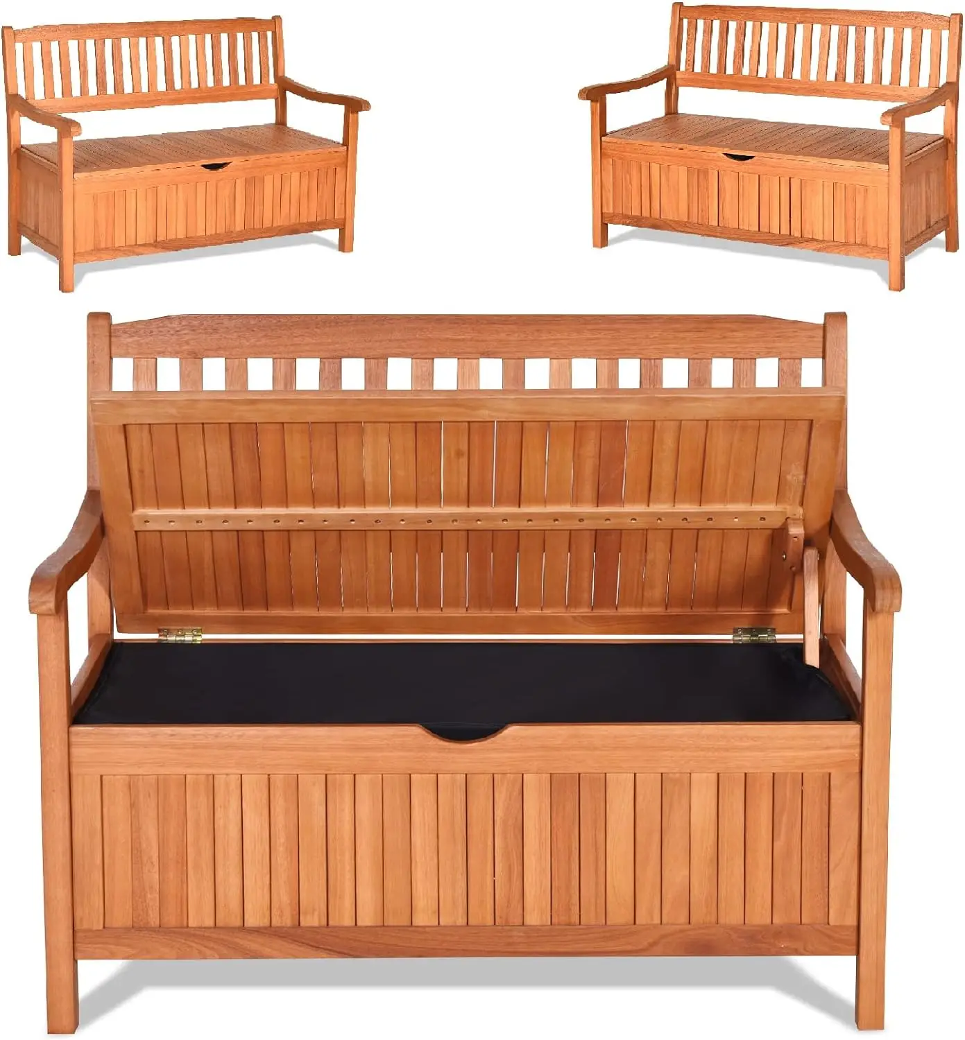 Folding Patio Garden Bench, Outdoor Bench with Slatted Seat & Comfort Armrest, 2-Person Patio Bench, Foldable Porch Loveseat