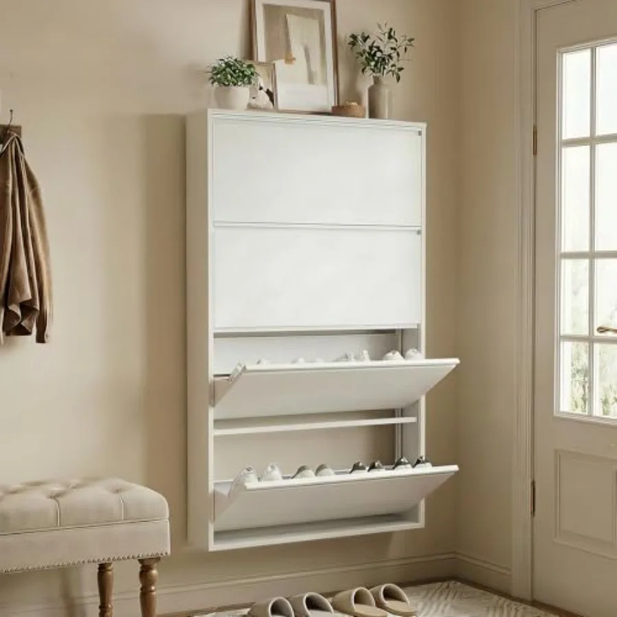 Drawer Shoe Cabinet for Entryway Use, Slim Metal Construction, Black Finish, Space-Saving Design with Smooth-Glide Drawers