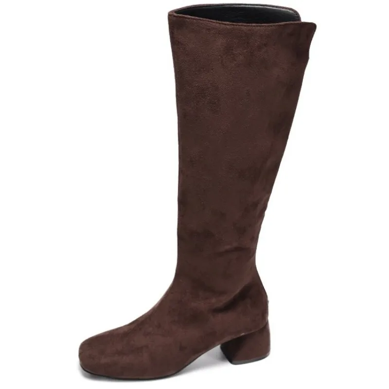 Herbst/Winter Damen-Stiefel mit Rundem Zeh und Dicker Sohle - Elastisch - Rückseitiger Reißverschluss - Samt-Finish - Bequem und Warm - Absatz ist Übergroß – Detail 17