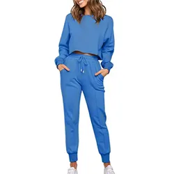 Autunno Inverno Nuovo Felpa con cappuccio a maniche lunghe Pantaloni Abito da donna Moda Elastico con lacci Tasca Tuta sportiva per il tempo libero Set da 2 pezzi Donna