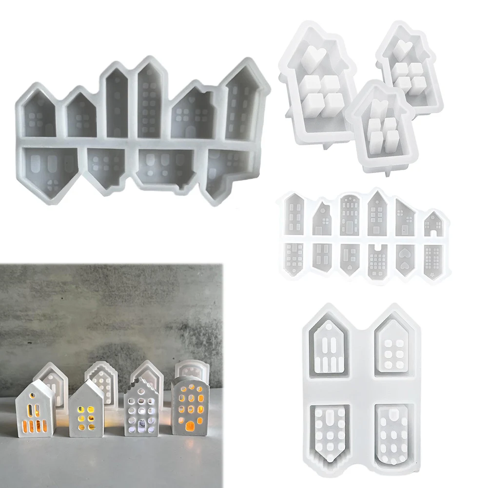 

Hollow Splicing House Silicone Mold DIY Gypsum House Decoration Mold 3D Silicone Moulds Casting Moulds for Easter Xmas Ornaments