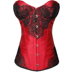 Women Sexy Overbust Corset Bustier with Jacquard Satin Corsets Top Plus Size Vintage Gothic Corselet Korset Burlesque Costume