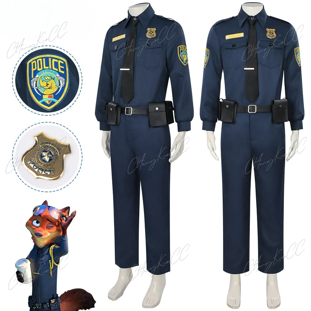 Halloween Animal City Cosplay Fox Crazy Nick Set juego de rol disfraz de poliéster azul oscuro traje de oficial de policía de Halloween