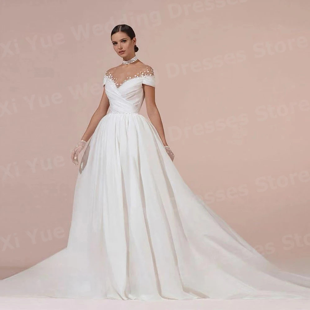 Vestidos De novia elegantes De línea A para mujer, bonitos Vestidos De novia De flores, Vestidos De manga corta, Vestido De novia personalizado De princesa